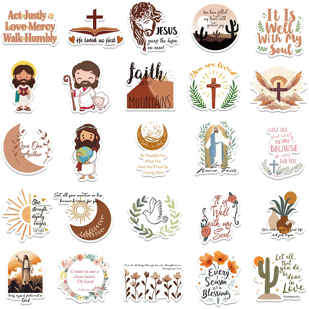 50 Stuks Bohemen Jezus Christelijke Stickers Bijbel Vers Geloof Stickers Voor Laptop Bagage Notebook Plakboek Dagboek Waterfles Sticker