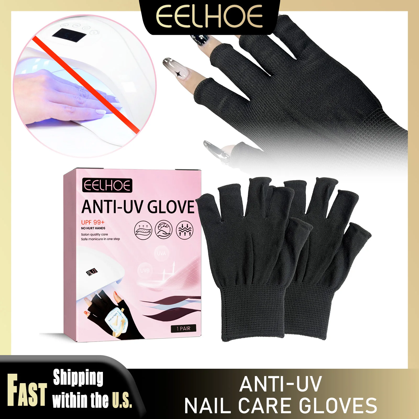 

EELHOE анти-УФ-перчатки для ногтей, защита для рук, дышащий светильник для светодиодной лампы, сушилка для ногтей, многоцелевой инструмент для защиты кожи, оптовая продажа