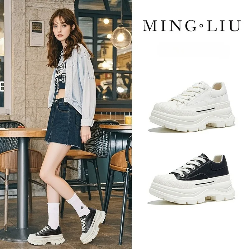 Women's Genuine Leather Platform White Sneakers Foam Sole Height Increase Comfortable Casual Shoes Spring 2026 New Arrival