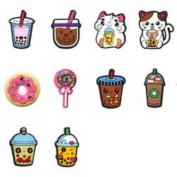 Milk Tea Doughnut Shoe Charms for Crocs Accessories Women Clogs Pins Men Badges Kids Jeans Decorations Buckle Shoes Accessories