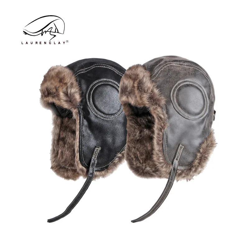 Russian Trapper Soviet Ushanka Bomber Hat Knitted Leather Earflap Fur Lined Winter Cap for Men Women