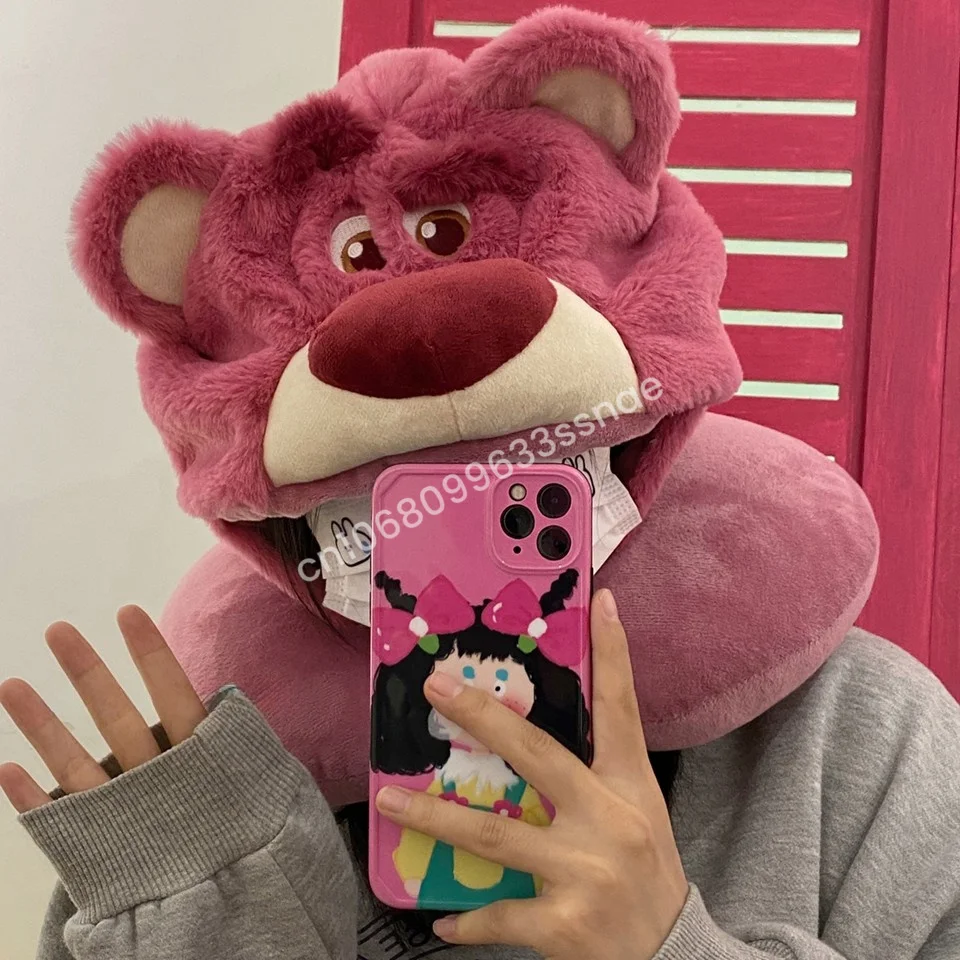 Lovely Lotso Travel Blackout Neck Pillow Strawberry Bear Kawaii Japanese Style Hooded U-shaped Neck Pillow Lolita Girl Gifts