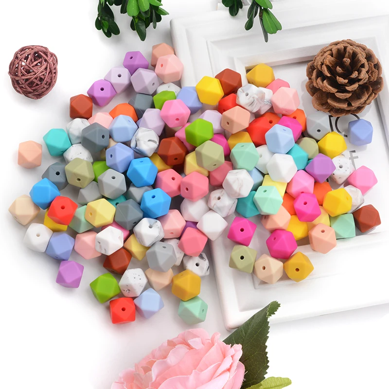 LOFCA 10pcs 14mm Hexagon Silicone Beads Food Grade  Baby Teether Baby Teething Toy BPA Free Necklace  Pendant For DIY