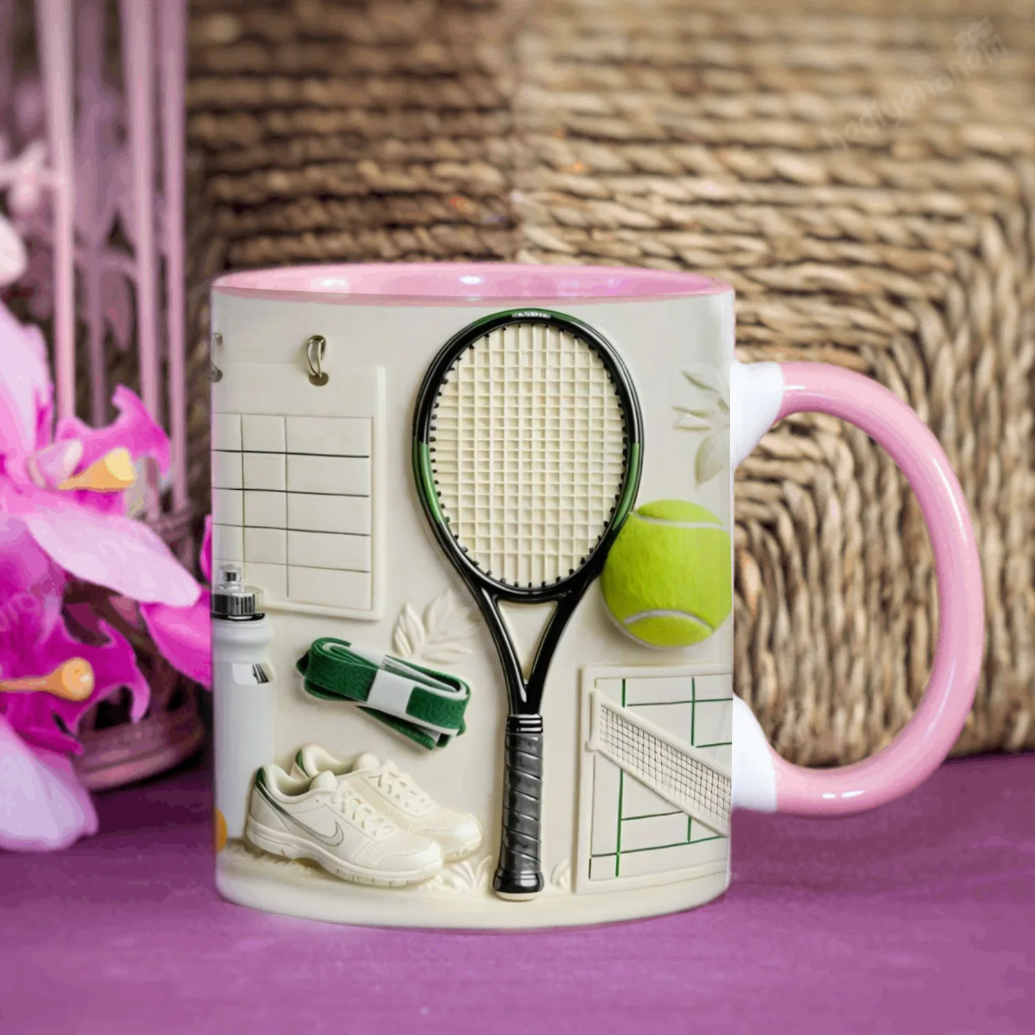 Tennis Themed Ceramic Mug, Couple Birthday Gift Water Cup, Tennis Fitness Enthusiast Drinking Cup Multicolored mug