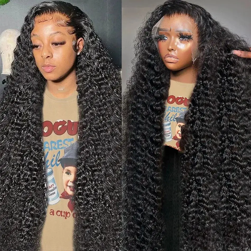 Full brazilian deep wave 13x6 hd lace frontal human hair wig  for women 40 Inch lace front curly preplucked cheap wigs on sale