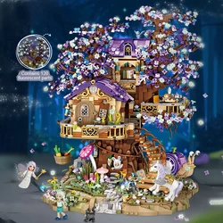 LOZ 1065 Mini EIf Tree House Purple Luminous  Building Blocks DIY  Street View Cherry Blossom Brick Set Toys For Christmas  Gift