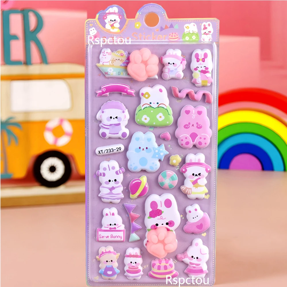 4 Adesivos de Bolhas de Ar com Garras de Coelho de Desenho Animado Kawaii, Adesivos de Brinquedo de Descompressão Macios e Apertáveis de Coelhinho de Anime Fofo, Decoração de Festa