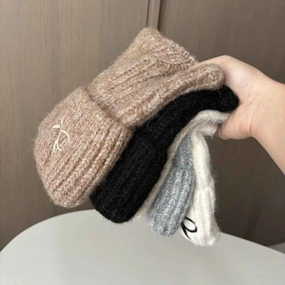 

Cute Solid Color Cat Ear Beanie Windproof Keep Warm Knitted Woolen Hat Korean Style Harajuku Knitted Skullies Autumn