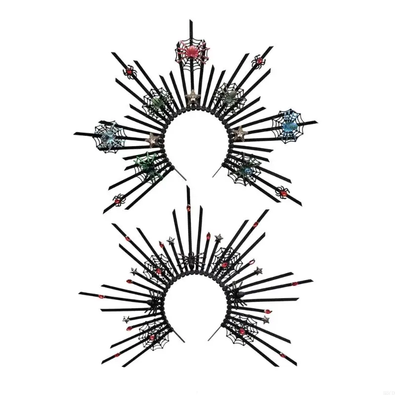 

M6CD Головные уборы в стиле панк-рок-пауки, золотые металлические повязки на голову, обруч для волос с шипами, декор для и