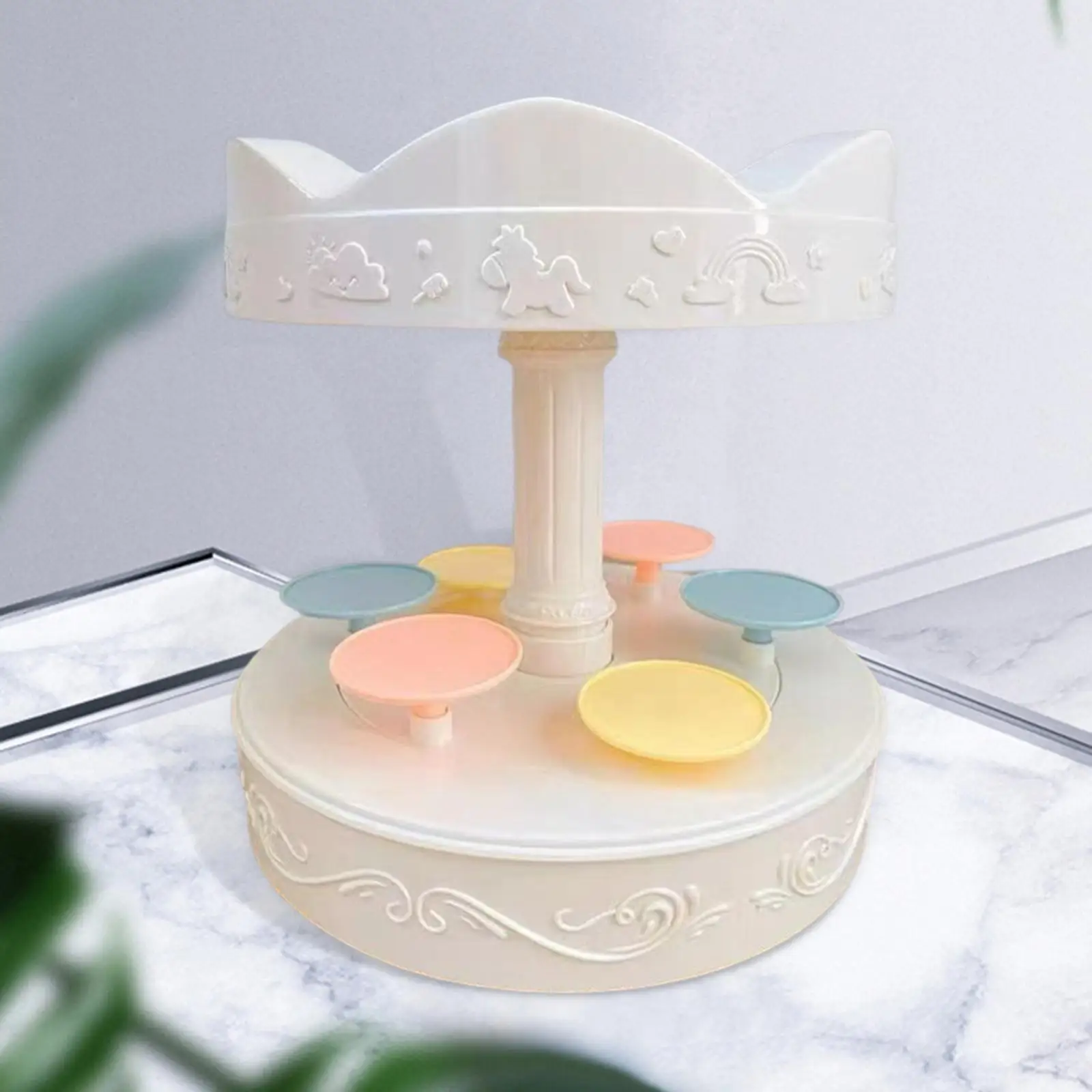 

Rotary Macaron Stand Pastries Cupcake Display Wedding Sushi Tray White , Carousel White, 22cmx22cm