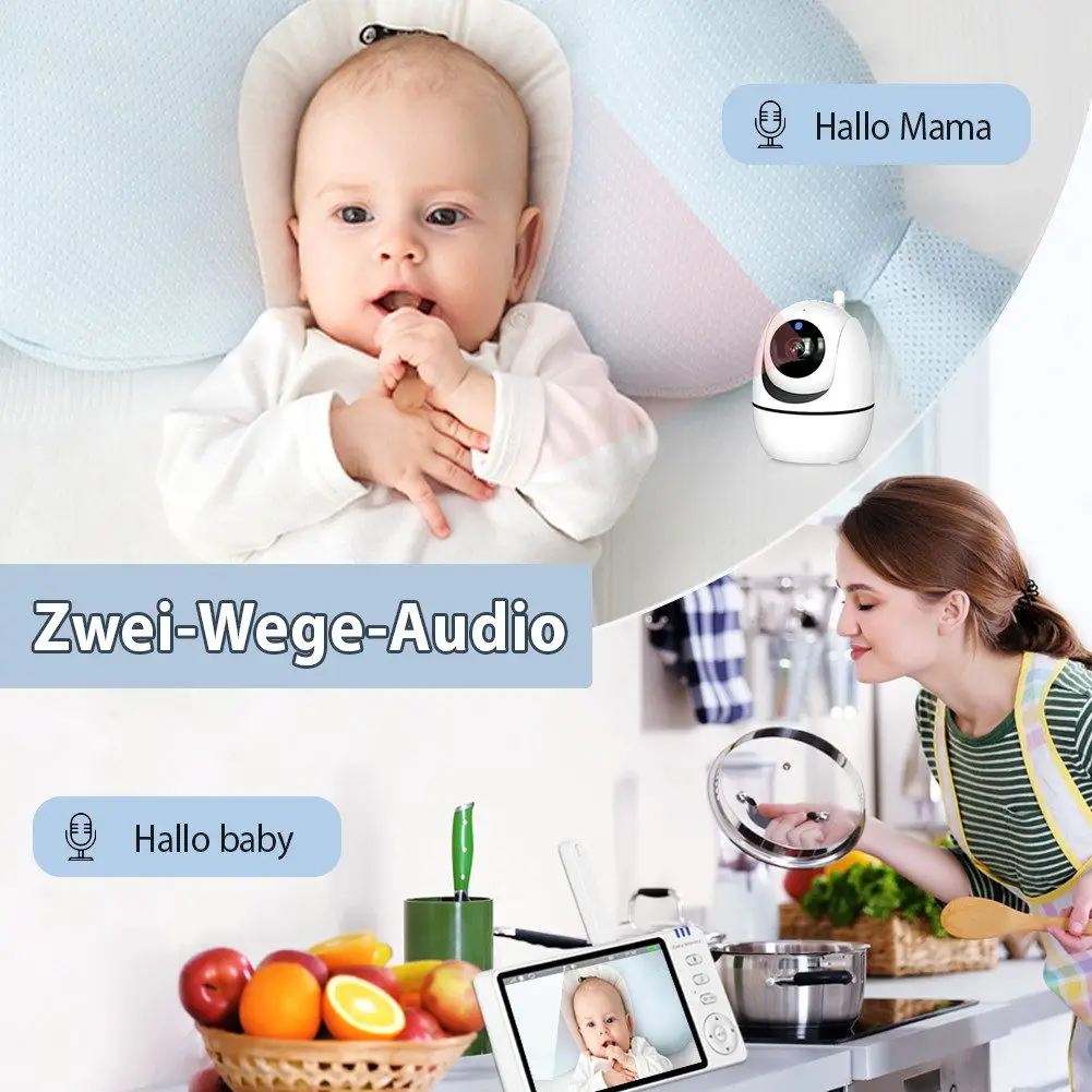 Babyphone mit Kamera 720P HD 5 Zoll LCD, 355° Schwenkbar, Nachtsicht, Zwei-Wege-Audio, VOX-Modus, 300m Reichweite Baby Monitor
