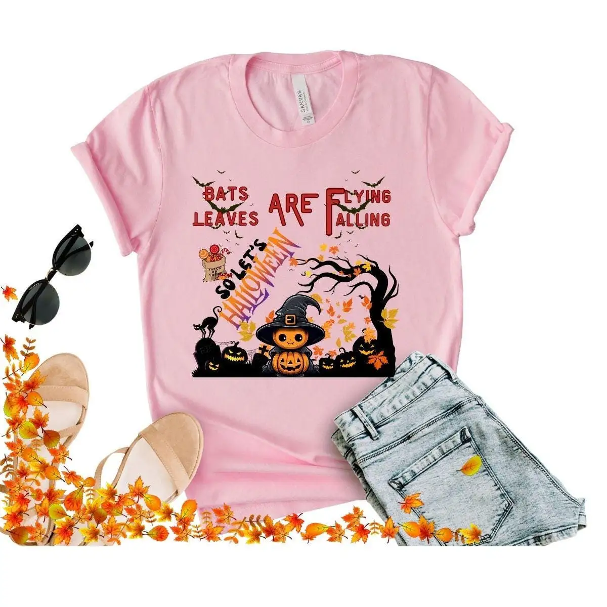 Let'S Halloween T Shirt Leaves Are Falling So Bats Flying Happy Funny