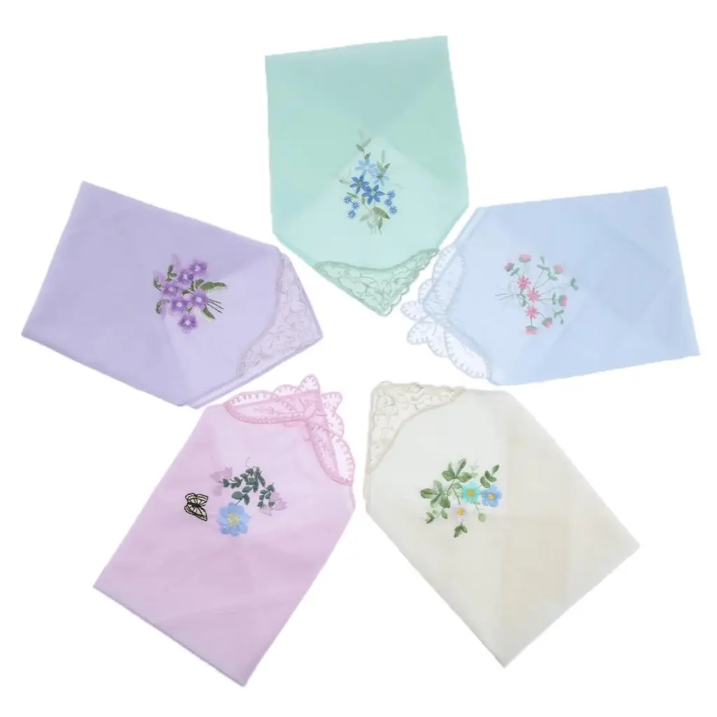 ใหม่สตรีสุภาพสตรีปักลูกไม้ HANKIES HANKERCHIEFS แพ็ค 5 ของขวัญ