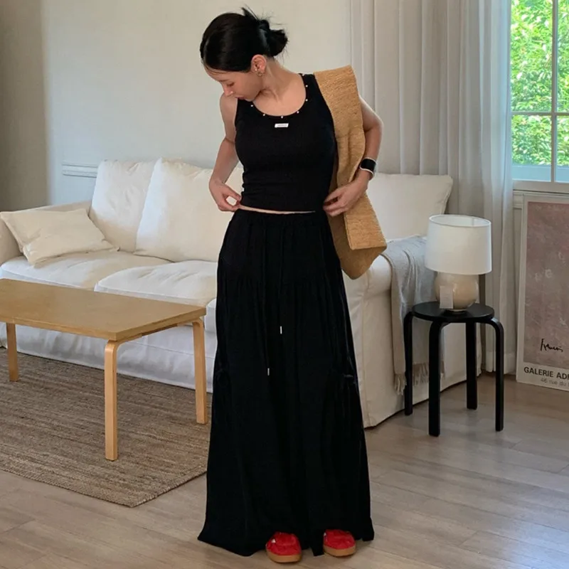 

Korean Sle High Waist Banded Skirt Simple Faionable Casual Spring Summer Women's Commute High Waist A-Line Skirt