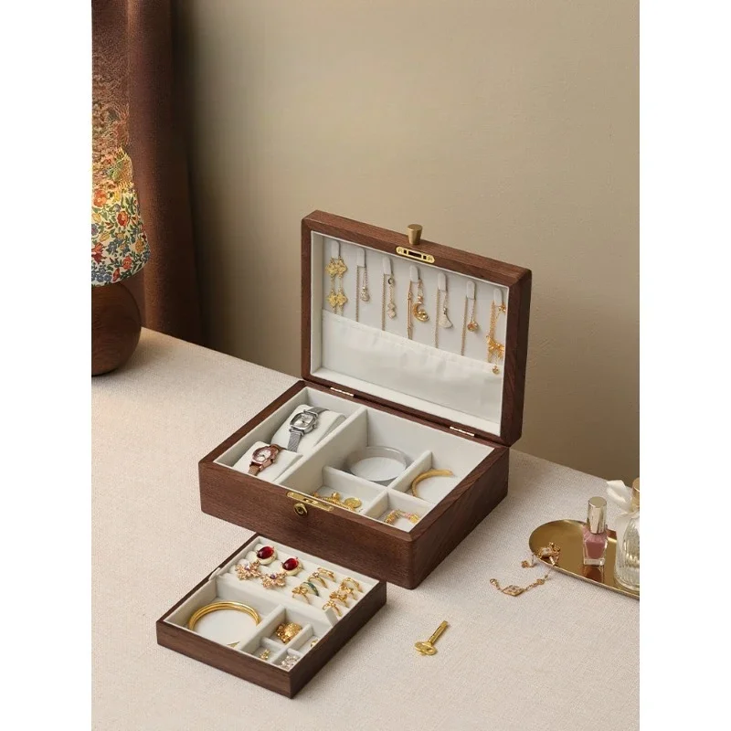 

Solid wood jewelry box with lock, large capacity light luxury, high-end storage, gold jewelry storage box