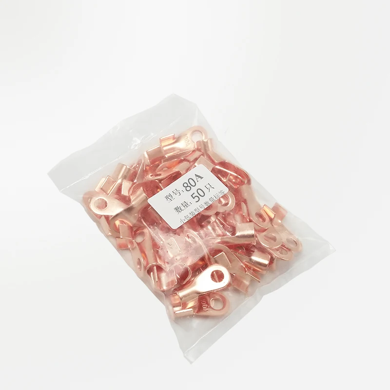 30PCS OT-80A 80A 8.2mm Dia Circular Splice Copper Open Lugs Naked Crimp Terminal Connector Made Of Durable Brass Material