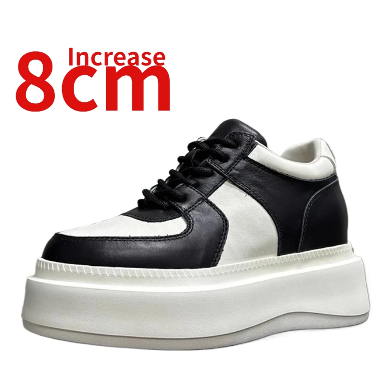 Genuine Leather Thick Bottom Design Sports Shoes for Women Increased 8cm Versatile Daily Use Lightweight Travel Casual Dad Shoes