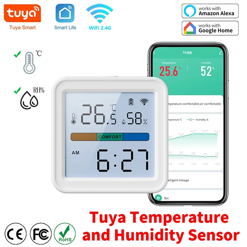 

Tuya новый Wi-Fi датчик температуры и влажности Smart Life подсветка гигрометр термометр датчик поддержка Alexa Google Home Assistant