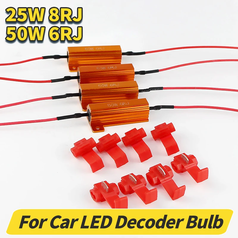

2/4PCS Load Resistor for Led Lights 50W 6Ohm, 25W 8Ohm , for Car LED Decoder Bulb Reverse Light Turn Signal Lamp Resistance 12V