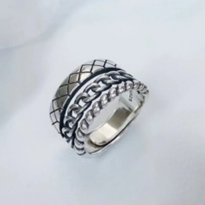 S925 Sterling Silver Charms Rings for Women Men Emboss Chain Weaven Pattern New Fashion Classic Jewelry Wholesale