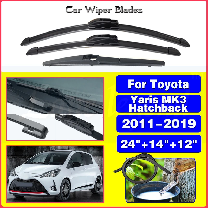 

Car Wiper For Toyota Yaris MK3 Hatchback 2011-2019 Front Rear Windshield Windscreen Wiper Blade Rubber Car Accessories 24"14"12"