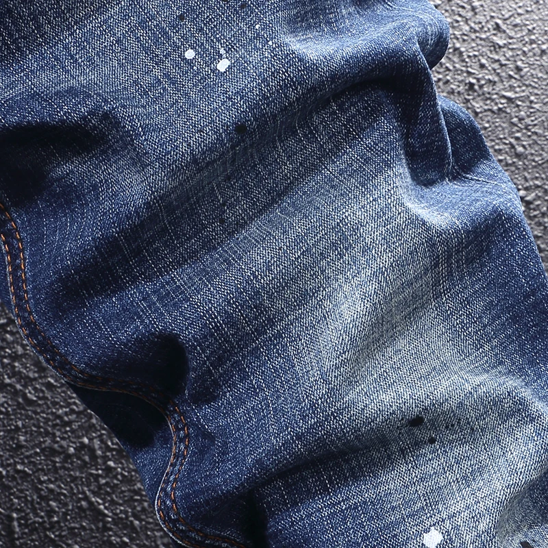 DesignerY2K Fashion New Men's Jeans, Washed, Nostalgic, Stretch, Slimming, Painted, Embroidered, Retro Splicing Pants, Hombre