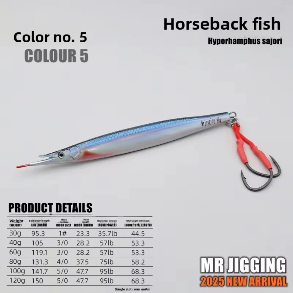 Señuelo de Pesca de Metal 3D Hyporhamphus Sajori de 40g-60g, Diseño de Cuchara para Jigging, Material Metálico con Patrón 3D para Macarela Española