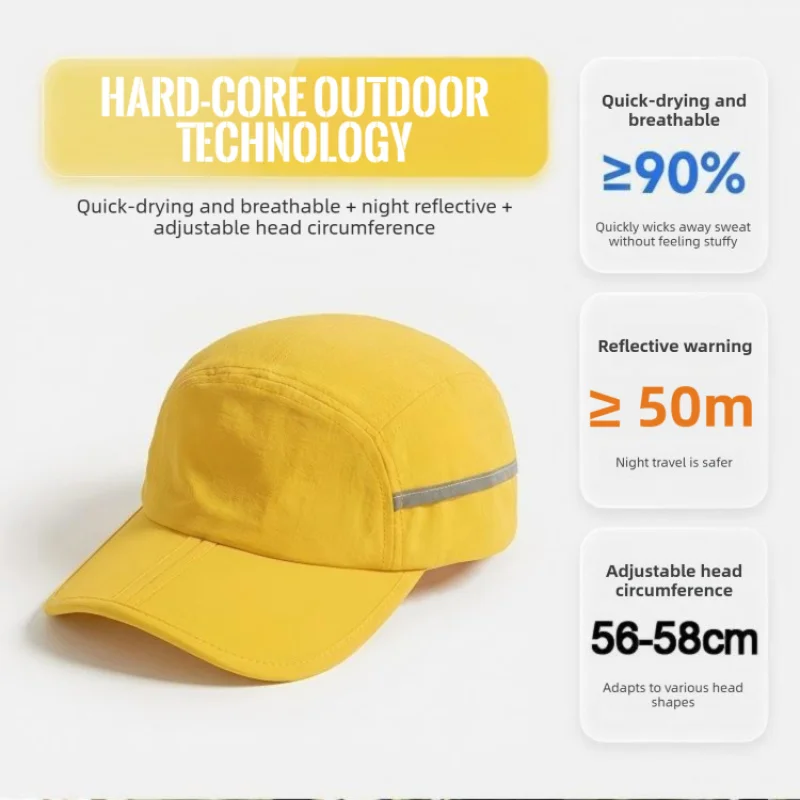Outdoor Lightweight Sun Protection Cap Foldable Unisex Summer Mesh Quick Dry Running Hat with Reflective Stripes Adjustable Base
