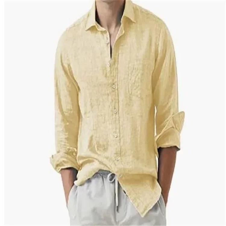 Mens Cotton Linen Button Down Shirts Casual Long Sleeve Summer Beach Shirts