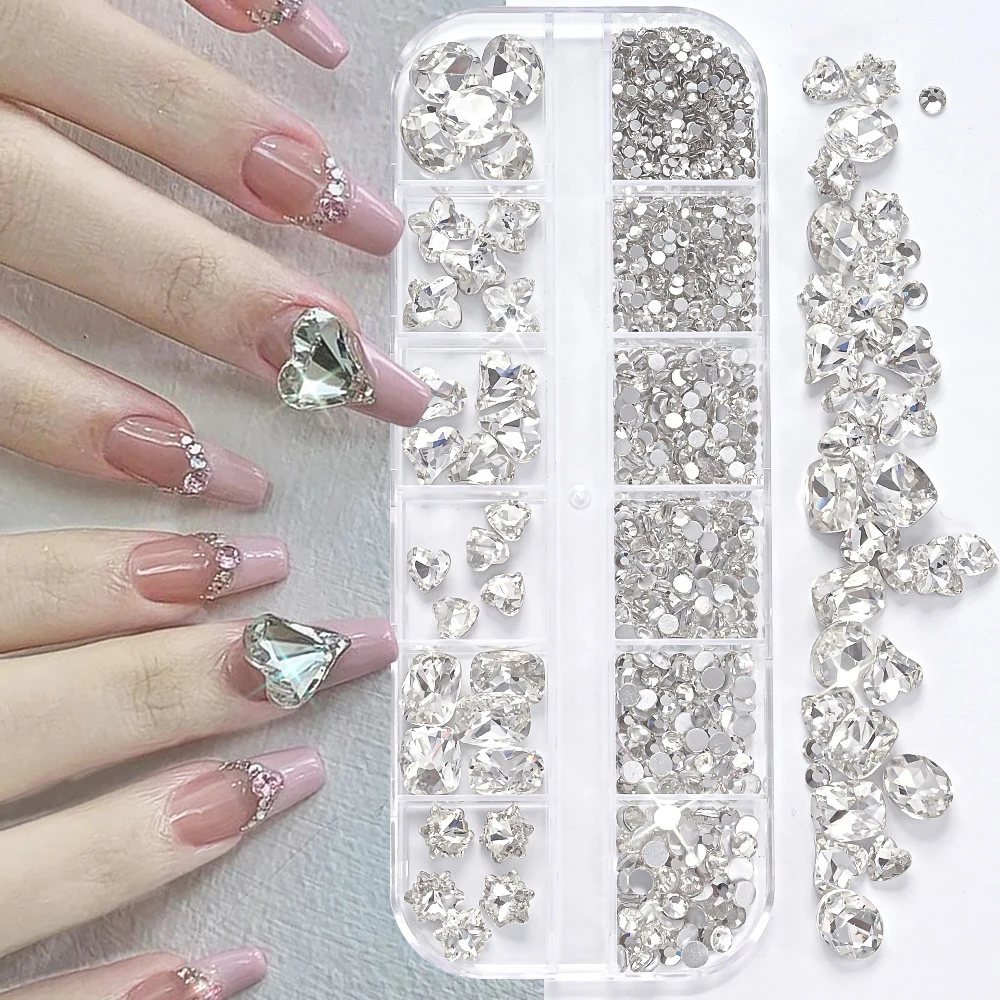 

About 600pcs Transparent Mixed Rhinestones Nail Charms 3D Luxury Glass Stone Gems Nail Jewelry K9 Diamond Nail Art Decoration%@*