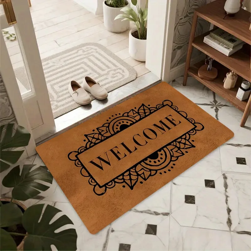Cute Cartoon Cat Letter Welcome Doormat American Country Style Soft Non-slip Entry Rug Sweet Home Decor for Indoor Outdoor Use