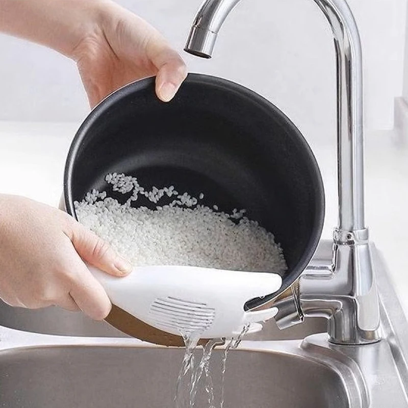 1Pcs Rice Sieve Spoon Kitchen Drain Colander With Handles Rice Bowl Strainer White Rice Washing Tools Sink Drain Household Tools