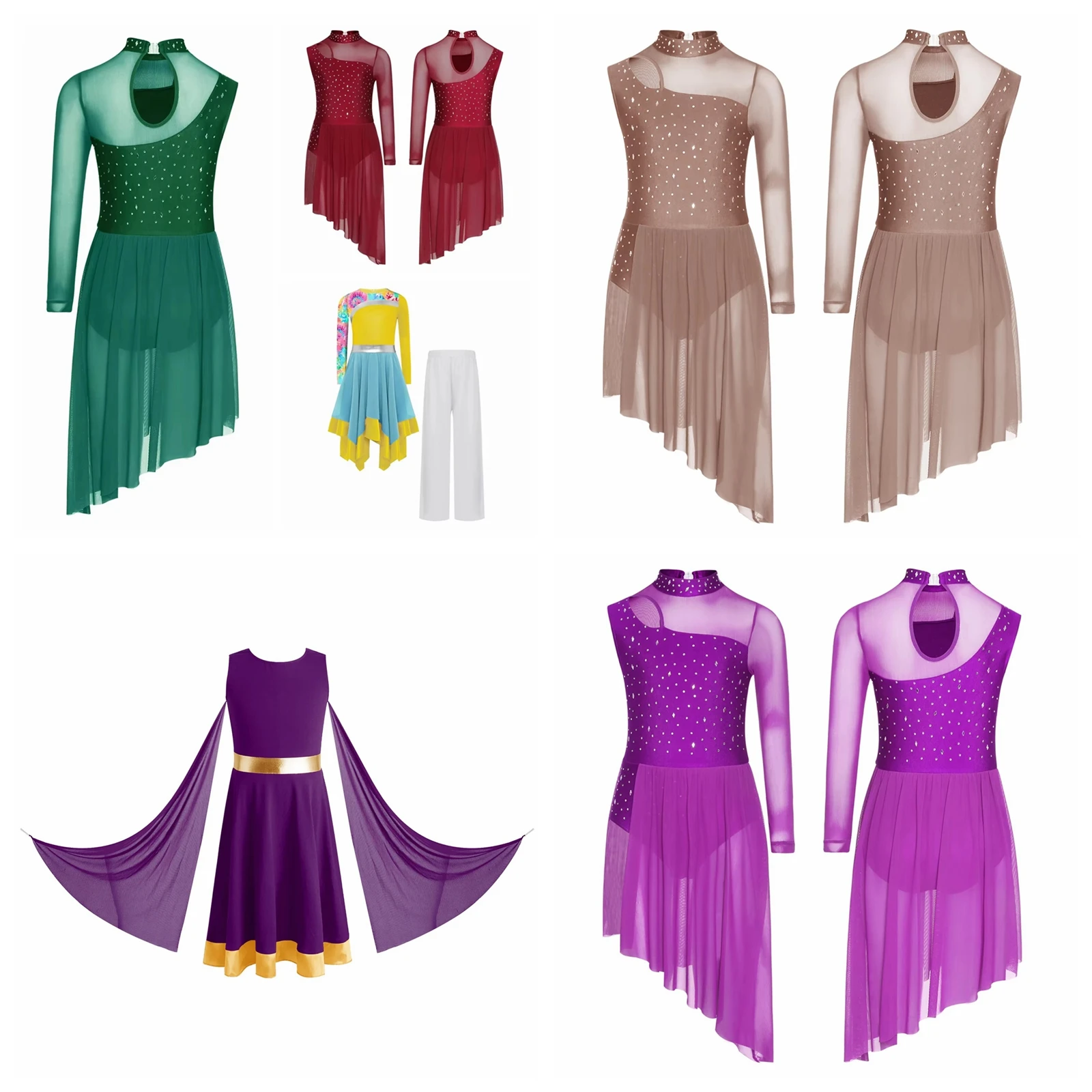 

Childs Choir Liturgical Lyrical Dance Costume Girls Sheer Mesh Ballet Dresses Leoatrd Skating Dress school show Dancewear