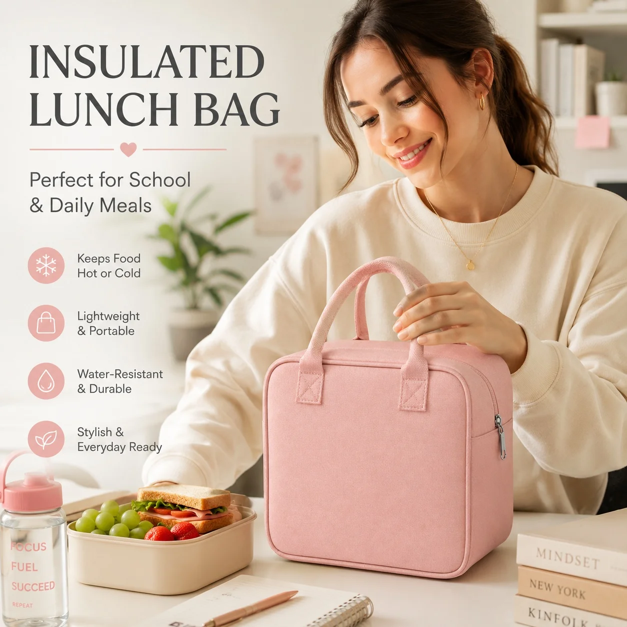 Scratch-Resistant Thermal Lunch Bag with Padded Handle, Insulated Tote for Daily Commute and Campus