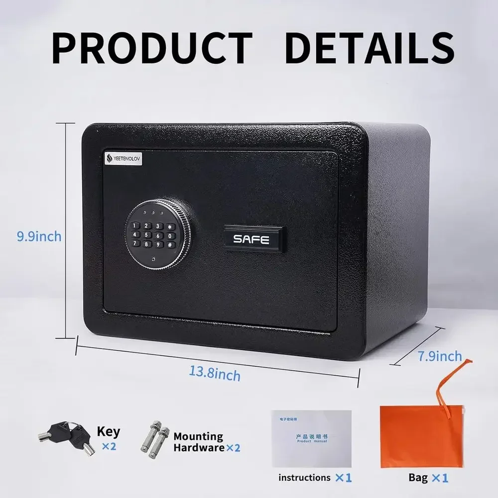 Compact Digital Safe for Valuables, Documents, and Firearms, Ideal for Home, Hotel, or Office, 13.8W x 9.8D x 9.8H