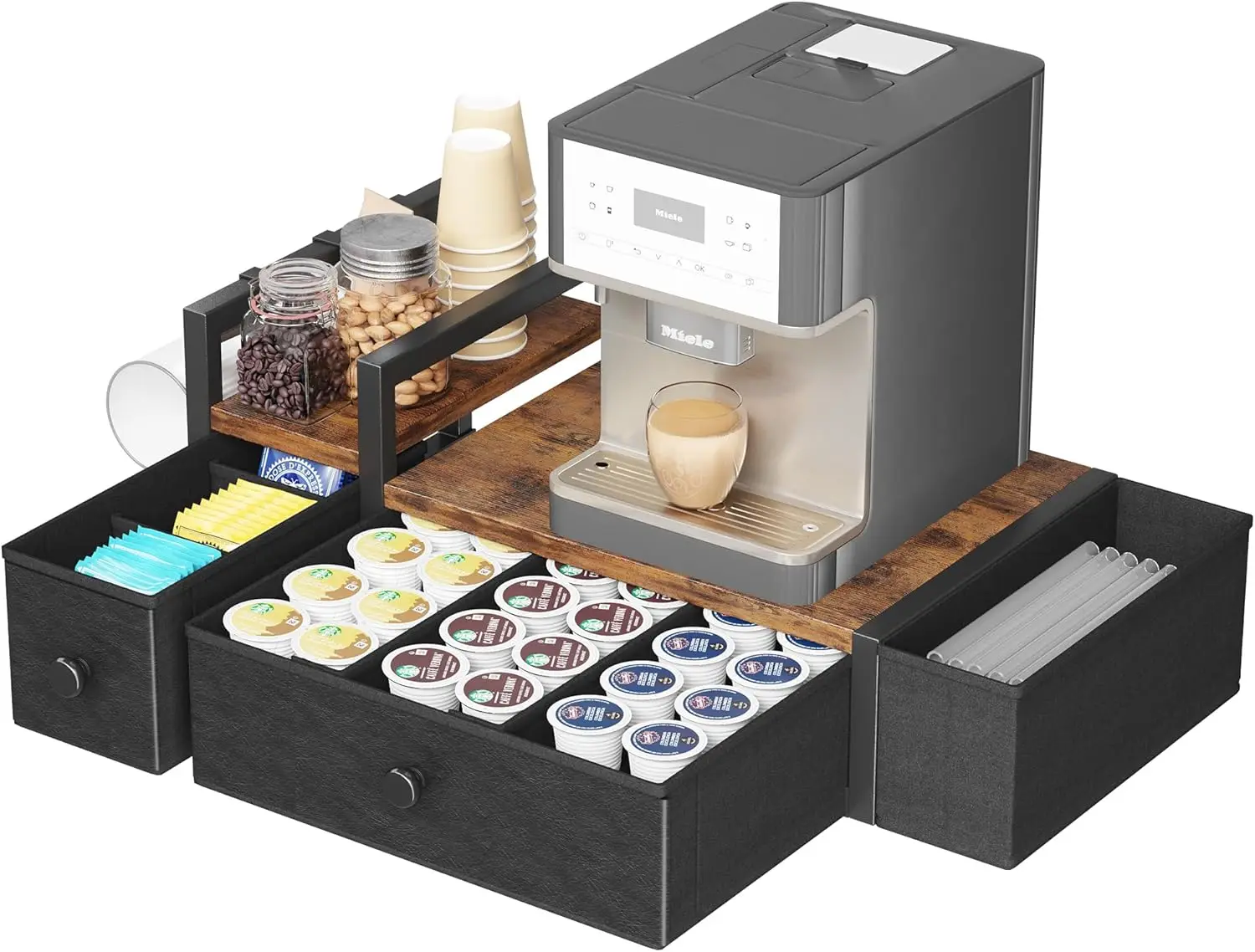 

Coffee Pod Drawers - K Cup Organizer, Nespresso Pods Holder with Mug Rack, Coffee Holder for Countertop, 52 Capacity Pod