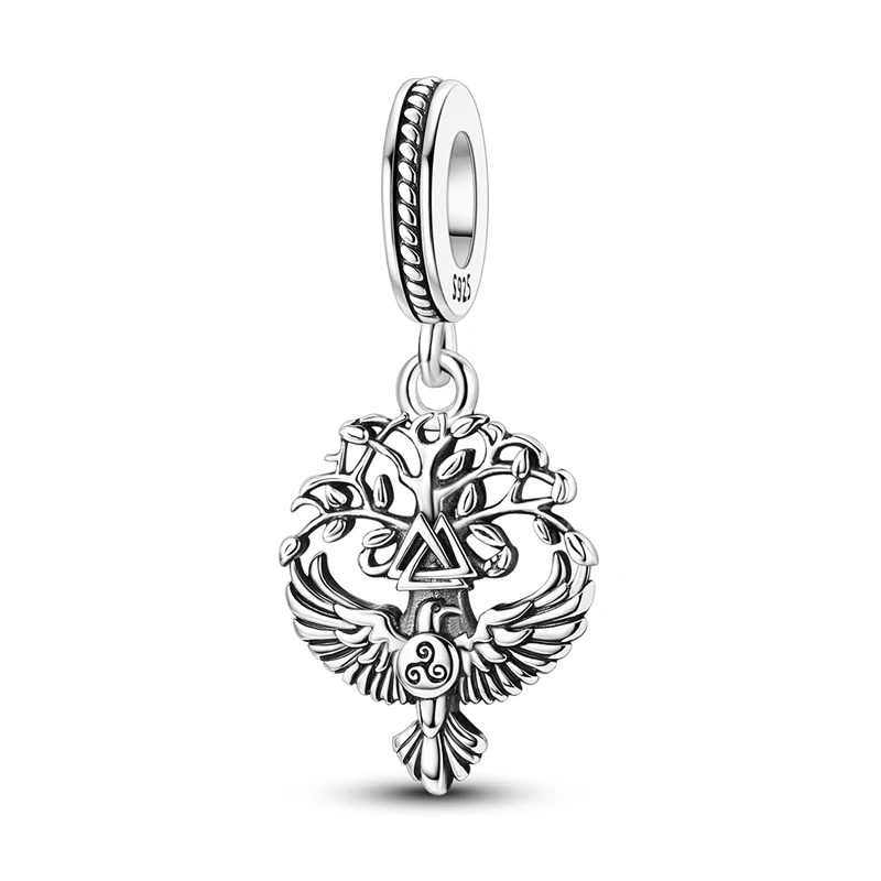 

925 Sterling Silver Charms Bead CZ Zircon Raven and Tree of Life Dangle Fit Original Bracelet DIY Women Jewelry Gift