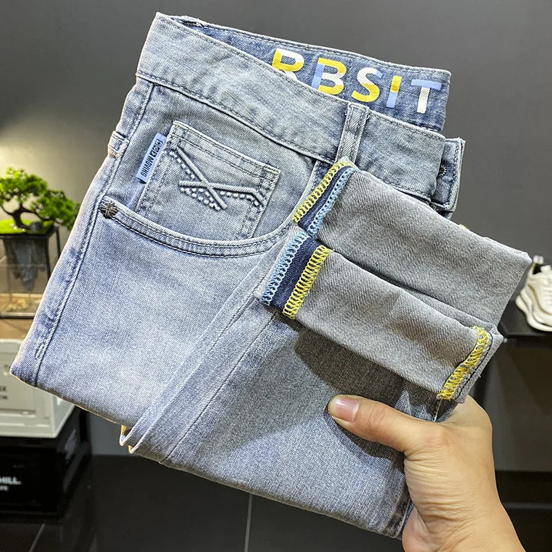 

Summer new light blue high-end jeans for MEN'S FASHION soft breathable versatile casual thin straight fit washed denim pants