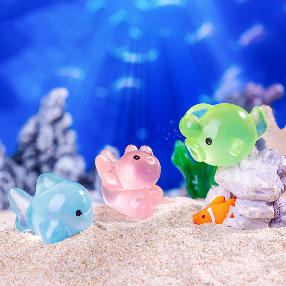 

8pcs Luminous Mini Shark Statue Night Glow Ocean Animal Figurines For Diy Aquarium Terrarium Decor Resin Sea Creatures Garden