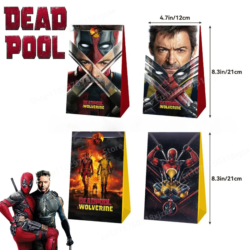 

Dead-pool & Wolverines Gift Paper Bag Sticker Included Comic Figure Cool Goodie Bags Party Supplies Decoration Birthday Gifts