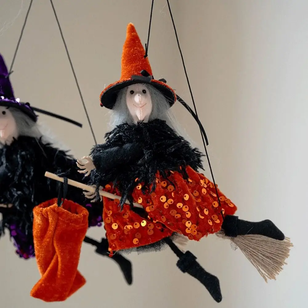 Multicolor Halloween Hanging Decoration Cartoon Pumpkin Ghost Scene Dress Up Hanging Pendants Riding a Broomstick Witch