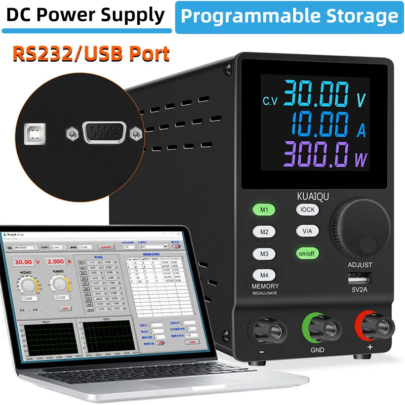 Newest USB Programmable Power Supply With RS-232 Port 300V 200V 120V 60V 30V Regulated Current Stabilizer For Computer Communica