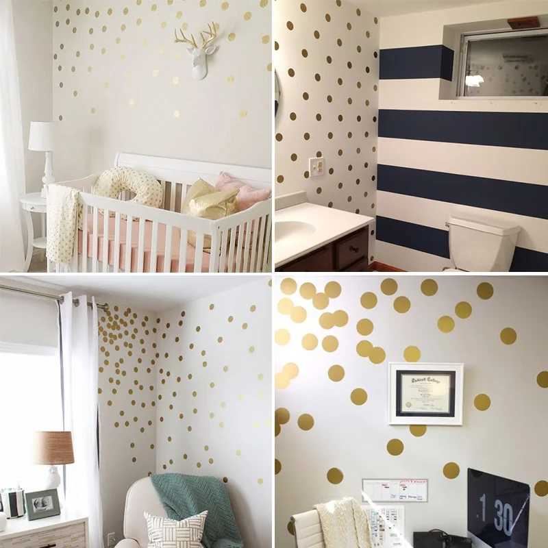 Shiny Rose Yellow Polka Dots Wall Stickers Circles DIY Stickers For Kids Room Baby Nursery Room Home Decoration Wall Decals Viny