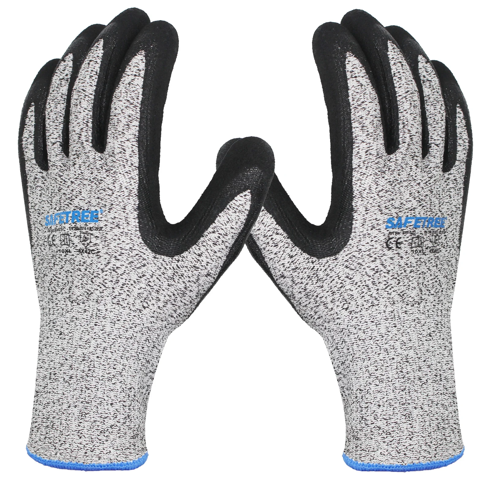 Safetree Nitrile Sandy Coated 5 HPPE Cut Resistant Gloves for Protection
