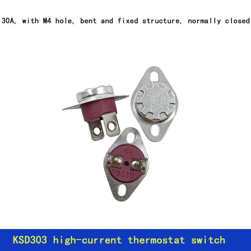 1PCS KSD303/301 Interruptor termostático de alta corrente, 45 ° C - 150 ° Termostato Cerâmico C, 30A, com Furo para Parafuso M4