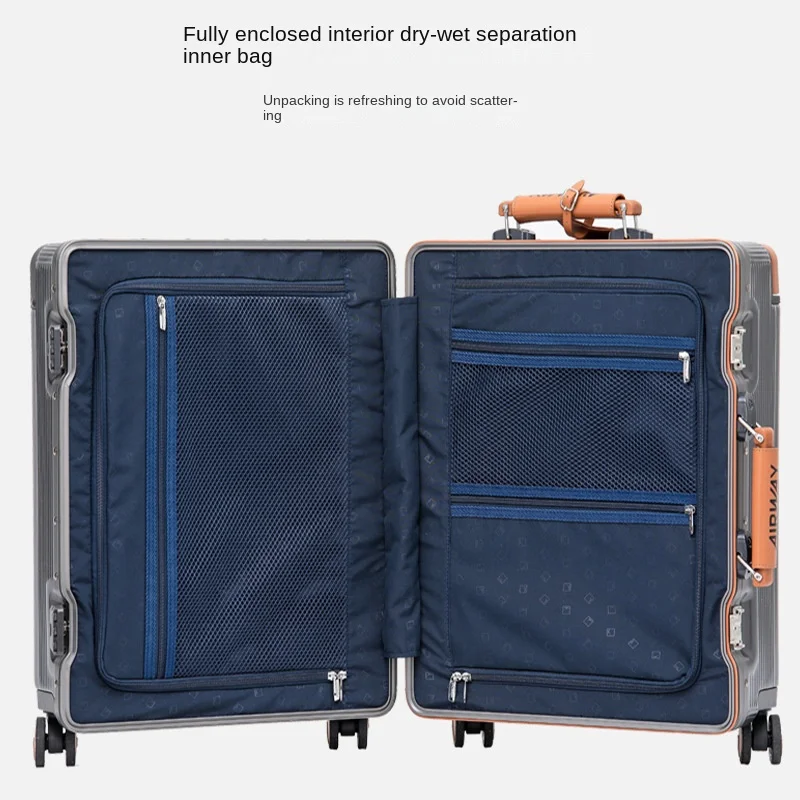 Valises d'embarquement à cadre en aluminium à nervures larges pour hommes et femmes, bagages de voyage à la mode, plus récent, 20 pouces, 24 pouces