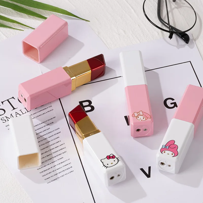 New Sanrio Hello Kitty Kuromi Cinnamoroll Lipstick Cigarette Lighter Creative Kawaii Windproof Pink Flame Lighter Boyfriend Gift