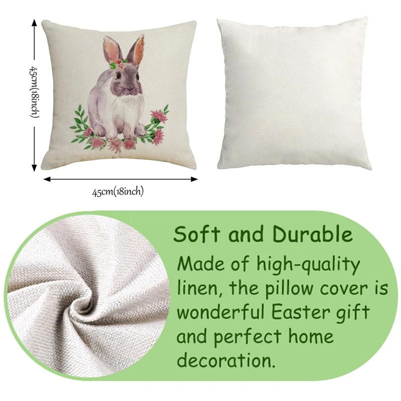 غطاء وسادة من الكتان لعيد الفصح ، طباعة أرنب عيد الفصح ، وسادة أريكة ، سيارة ، منزل ، ديكور غرفة المعيشة ، 45x45 سم