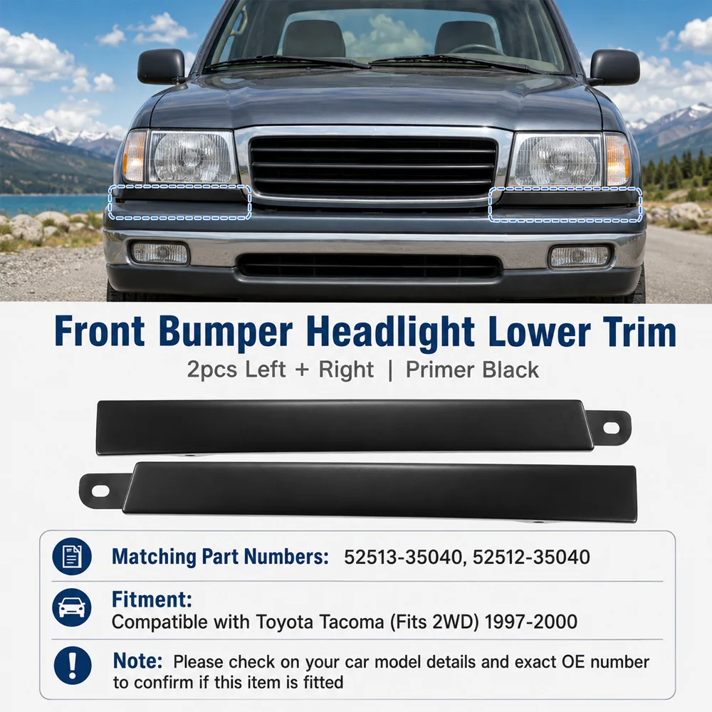 2 pcs For Toyota Tacoma 2WD 1997 1998 1999 2000 Car Front Bumper Grille Headlight Lower Filler Trim 52513-35040 52512-35040