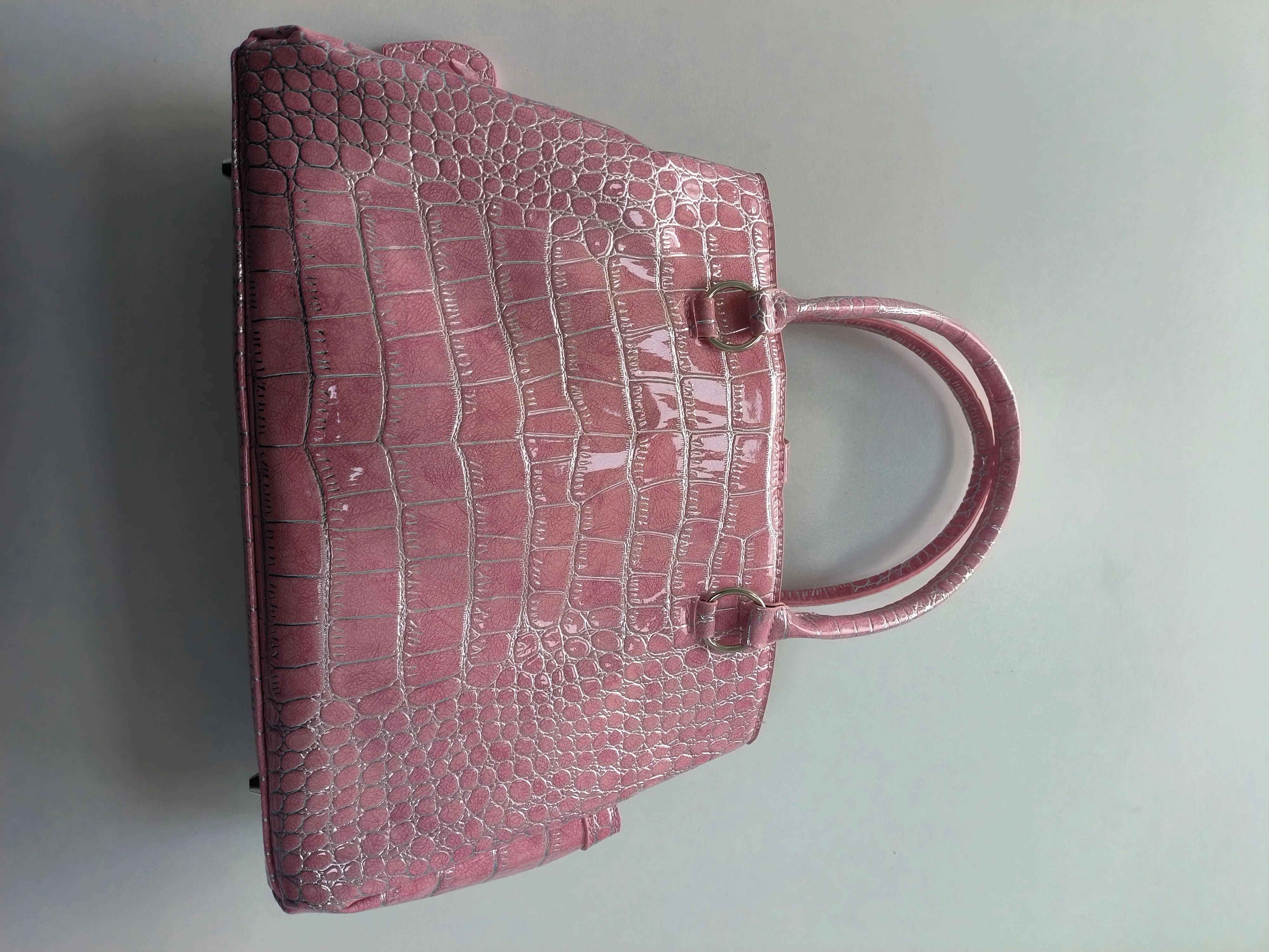 Umhängetasche mit Krokodilmuster und Prägung, Damenhandtasche mit großem Fassungsvermögen, Designer-Aktentasche, Y2k-Mädchen-Pendlermode-Handtasche, Rosa – Detail 3